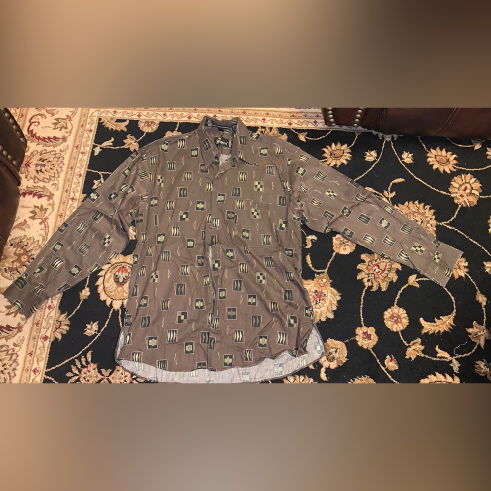 Massoti Men's Brown Check Print Button Up Shirt Size M Made In Italy